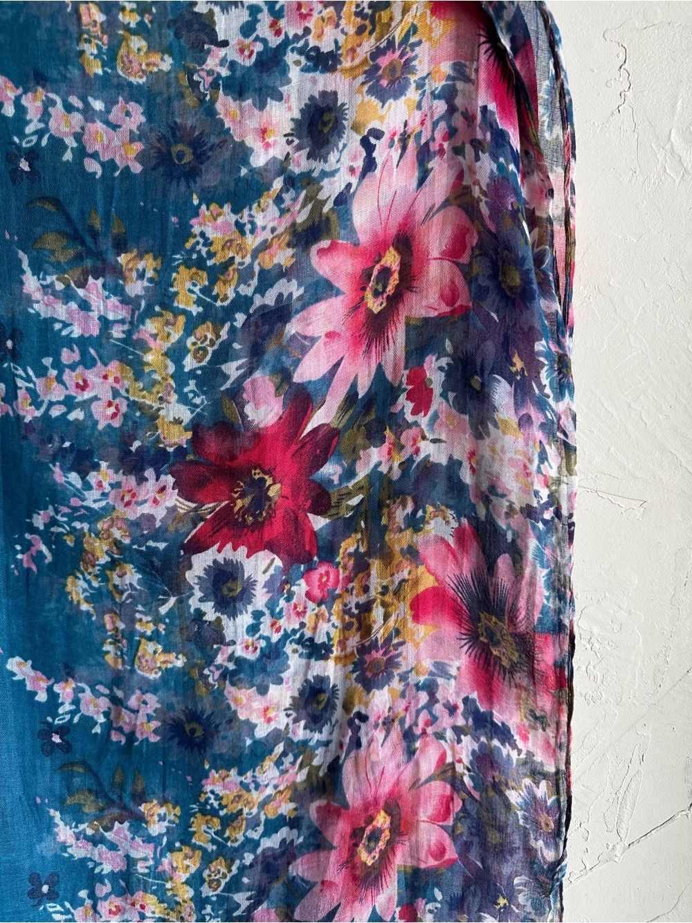 Floral Watercolor Viscose Scarf Blue Pink Sheer Boho Cottagecore Romantic 62x40 - Picture 3 of 10